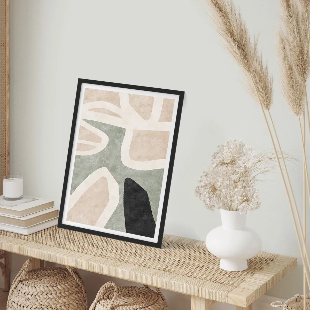 Poszter fehér keretben - Absztrakt színharmónia - 50x70cm - Kompozíció fekete témával - Modern fali dekoráció nappalihoz és hálószobához ARTTOR