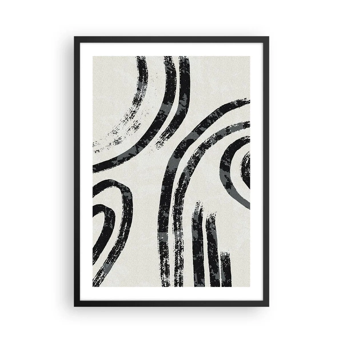 Poszter fehér keretben - Absztrakt fekete vonalak világos háttéren - 50x70cm - Félig megállt - Modern fali dekoráció nappalihoz és hálószobához ARTTOR