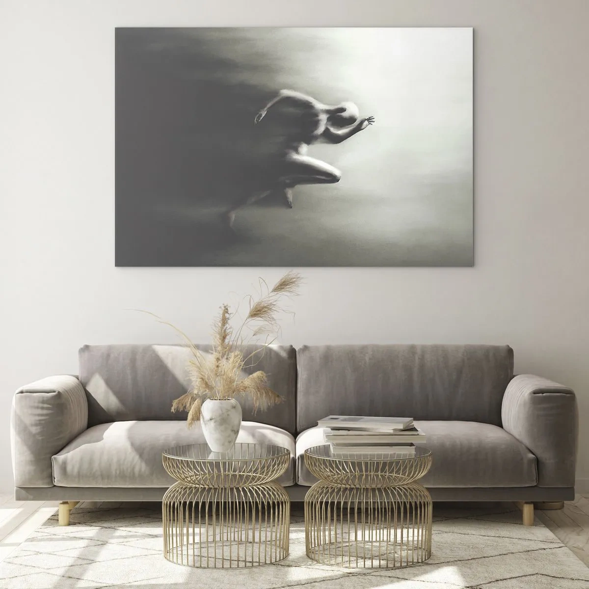 Üveg kép - Egy futó alak dinamikus sziluettje elmosódott fényben - 70x50cm - Megállíthatatlan - Modern fali dekoráció nappalihoz és hálószobához ARTTOR