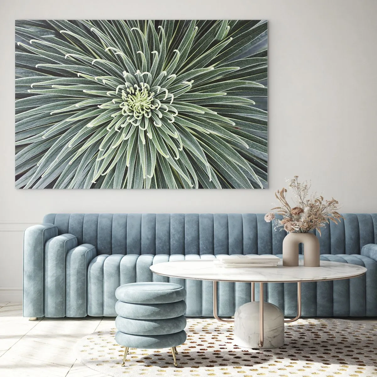 Üveg kép - Szimmetrikus zöld levelek rozetta makrófotózásban - 70x50cm - Csillag születik - Modern fali dekoráció nappalihoz és hálószobához ARTTOR