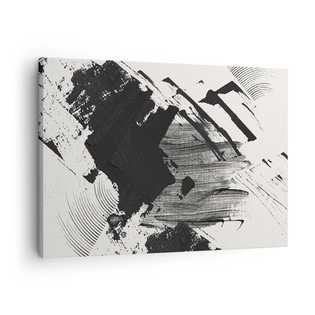 Vászonkép - Absztrakt fekete ecsetvonások fehér alapon - 70x50cm - Absztrakció - a fekete kifejezése - Modern fali dekoráció nappalihoz és hálószobához ARTTOR