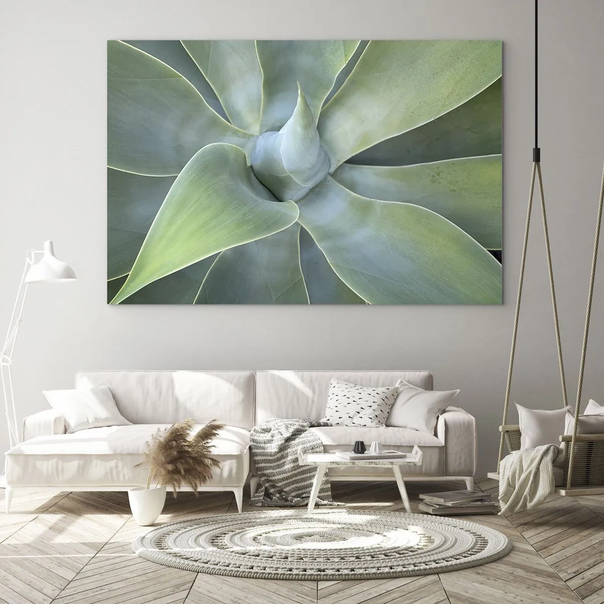 Üveg kép - Makrófotózás egy zöld növényről spirális levelekkel - 70x50cm - A zöld születése - Modern fali dekoráció nappalihoz és hálószobához ARTTOR