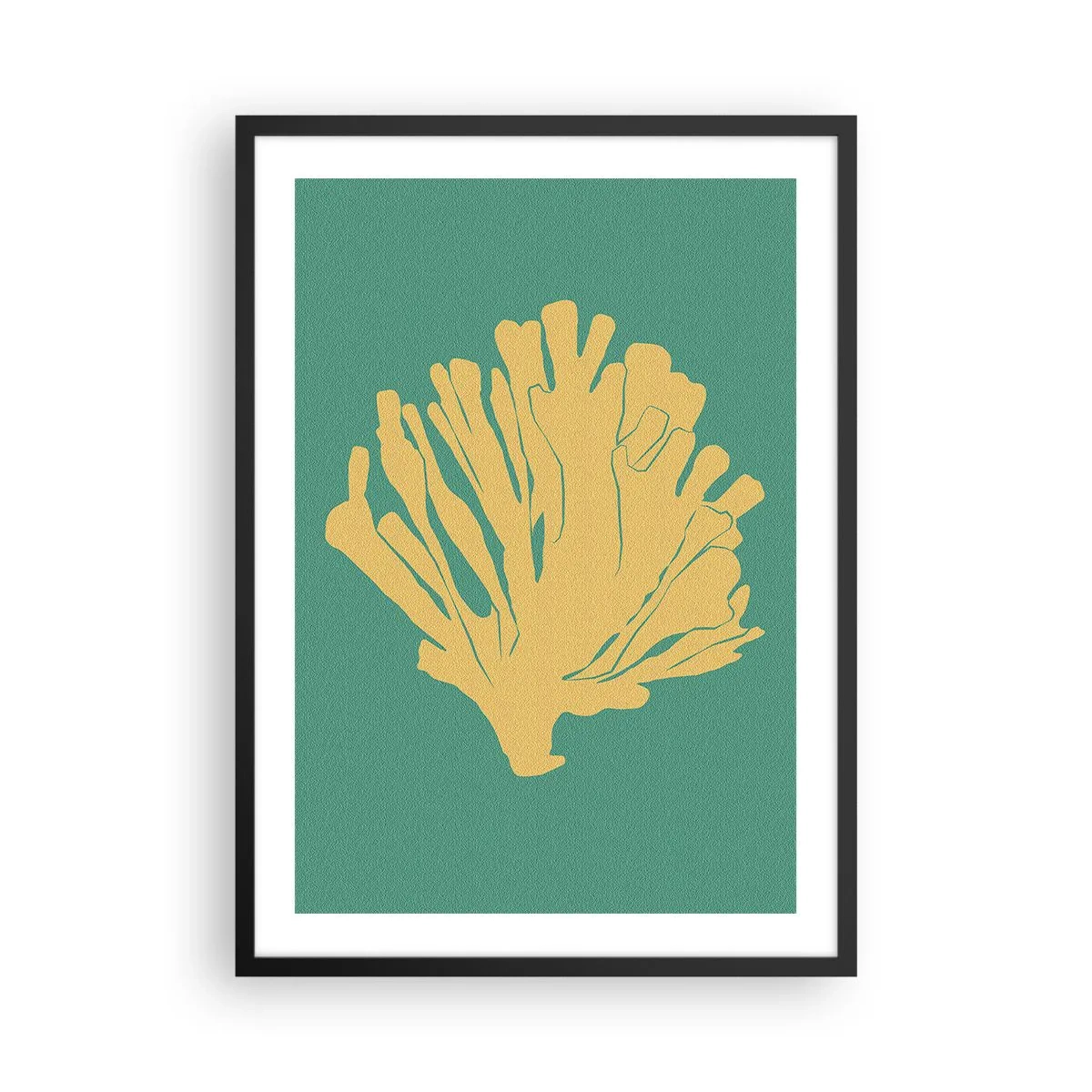 Poszter fehér keretben - Arany korall türkiz alapon - 50x70cm - Egy vízalatti erdő bokra - Modern fali dekoráció nappalihoz és hálószobához ARTTOR