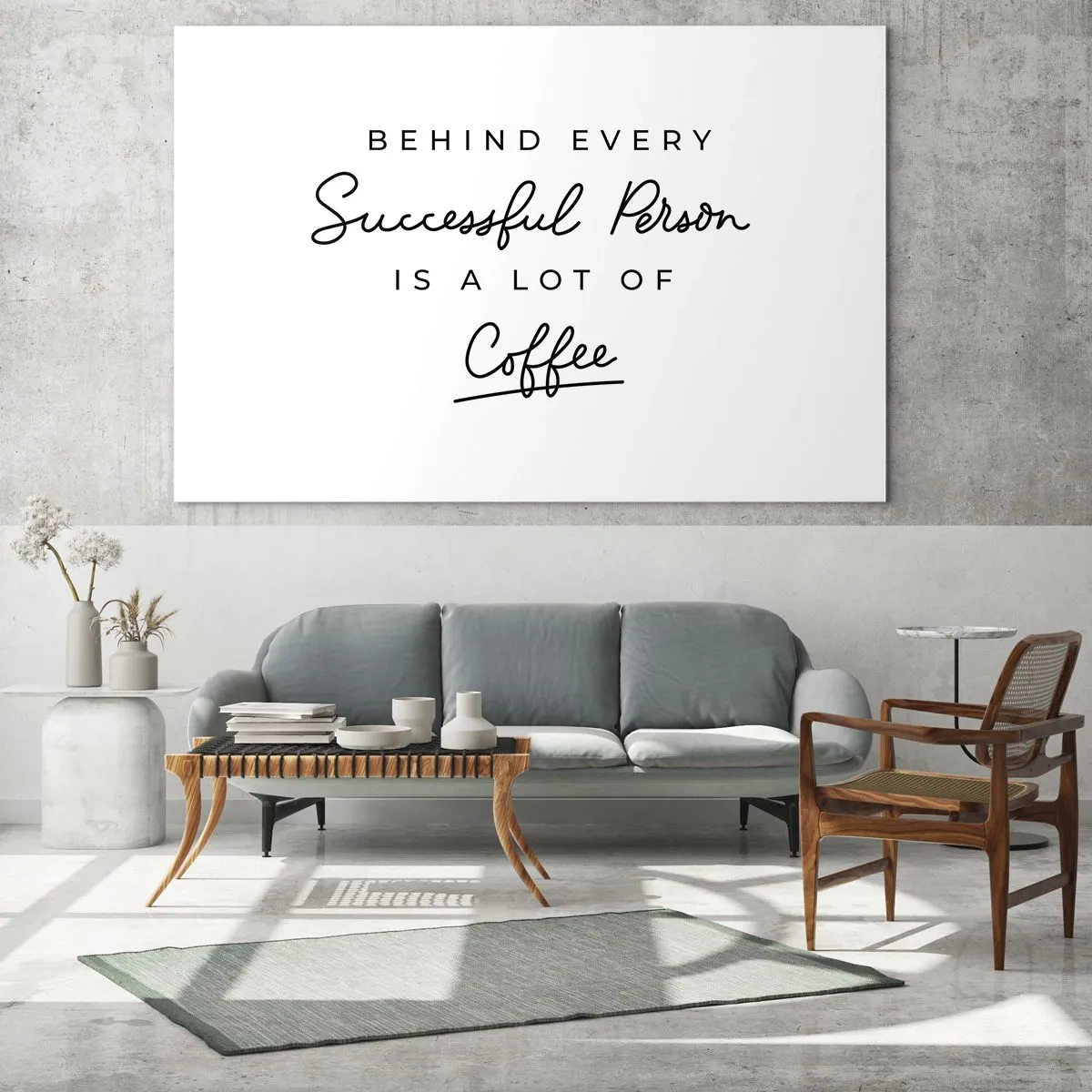 Üveg kép - Motivációs idézet a sikerről és a kávéról minimalista stílusban. - 70x50cm - A siker titka - Modern fali dekoráció nappalihoz és hálószobához ARTTOR