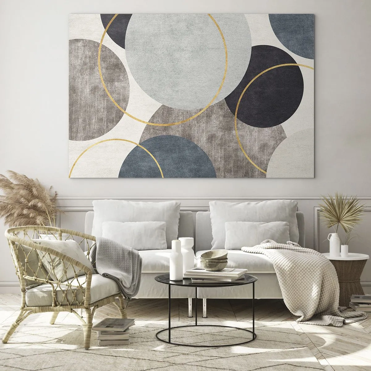 Üveg kép - Tompa színű körök kompozíciója - 70x50cm - Kerékről kerékre - Modern fali dekoráció nappalihoz és hálószobához ARTTOR