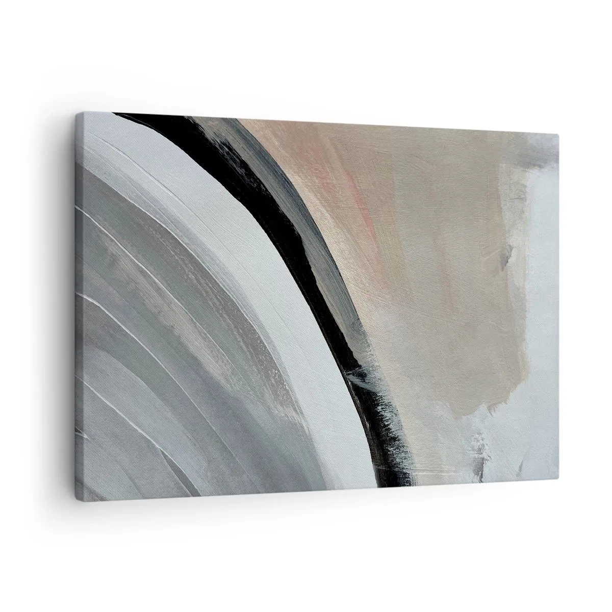 Vászonkép - Absztrakt ív fekete, szürke és bézs árnyalatokban - 70x50cm - Kompozíció: a fekete és szürke íve - Modern fali dekoráció nappalihoz és hálószobához ARTTOR
