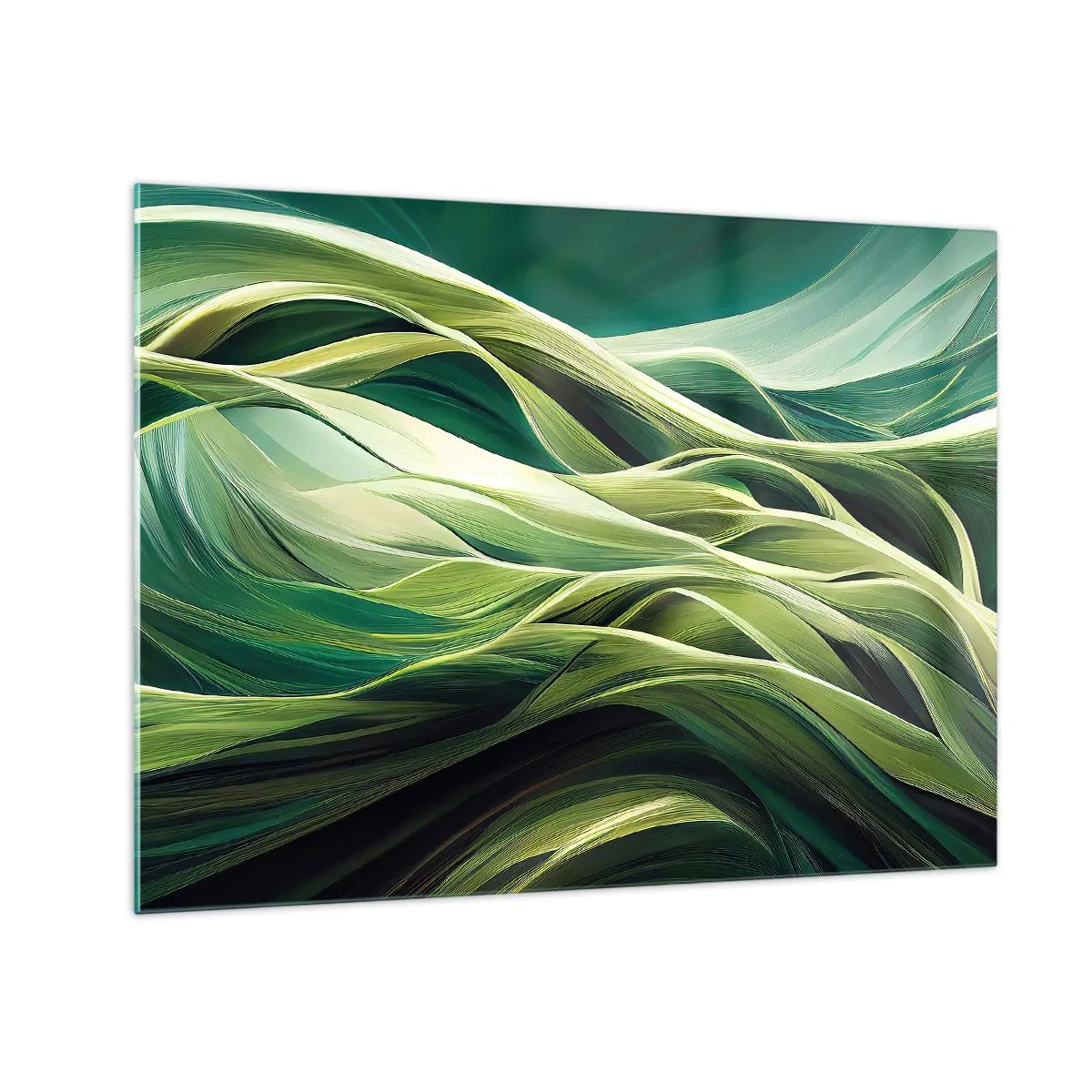 Üveg kép - Absztrakt zöld hullámok organikus formákkal - 70x50cm - Egy absztrakt zöldjáték - Modern fali dekoráció nappalihoz és hálószobához ARTTOR