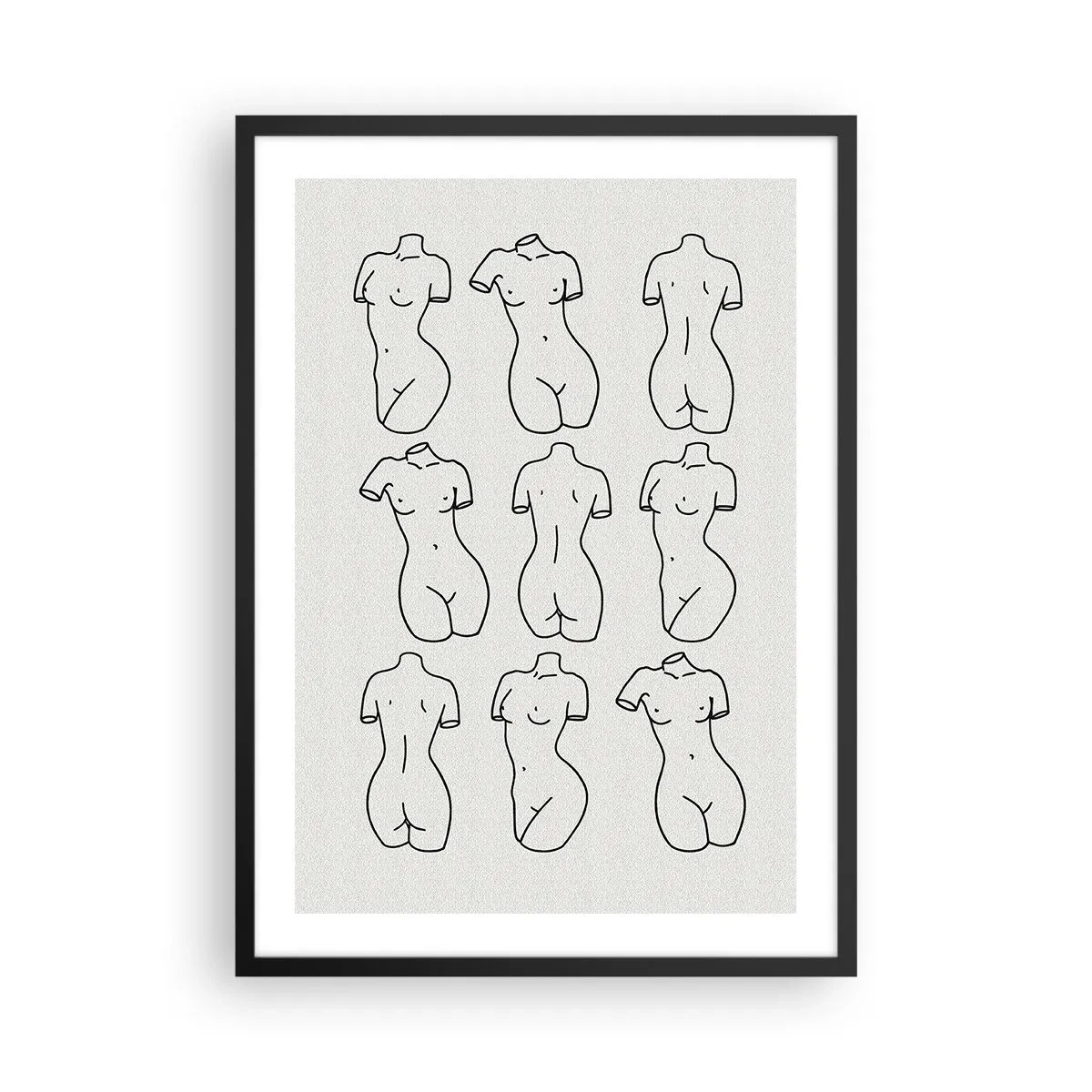 Poszter fehér keretben - Női sziluettek minimalista illusztrációja fekete körvonalakkal. - 50x70cm - Csak Vénusz - Modern fali dekoráció nappalihoz és hálószobához ARTTOR