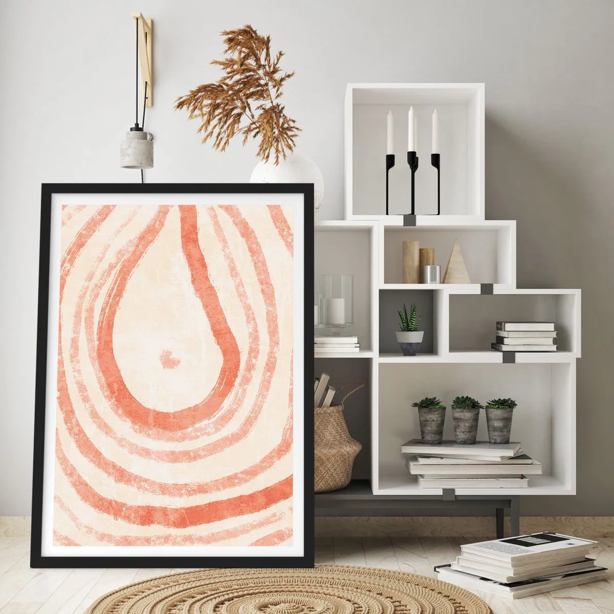 Poszter fehér keretben - Absztrakt minta meleg, földszínű színekben. - 50x70cm - Korallkörök - kompozíció - Modern fali dekoráció nappalihoz és hálószobához ARTTOR