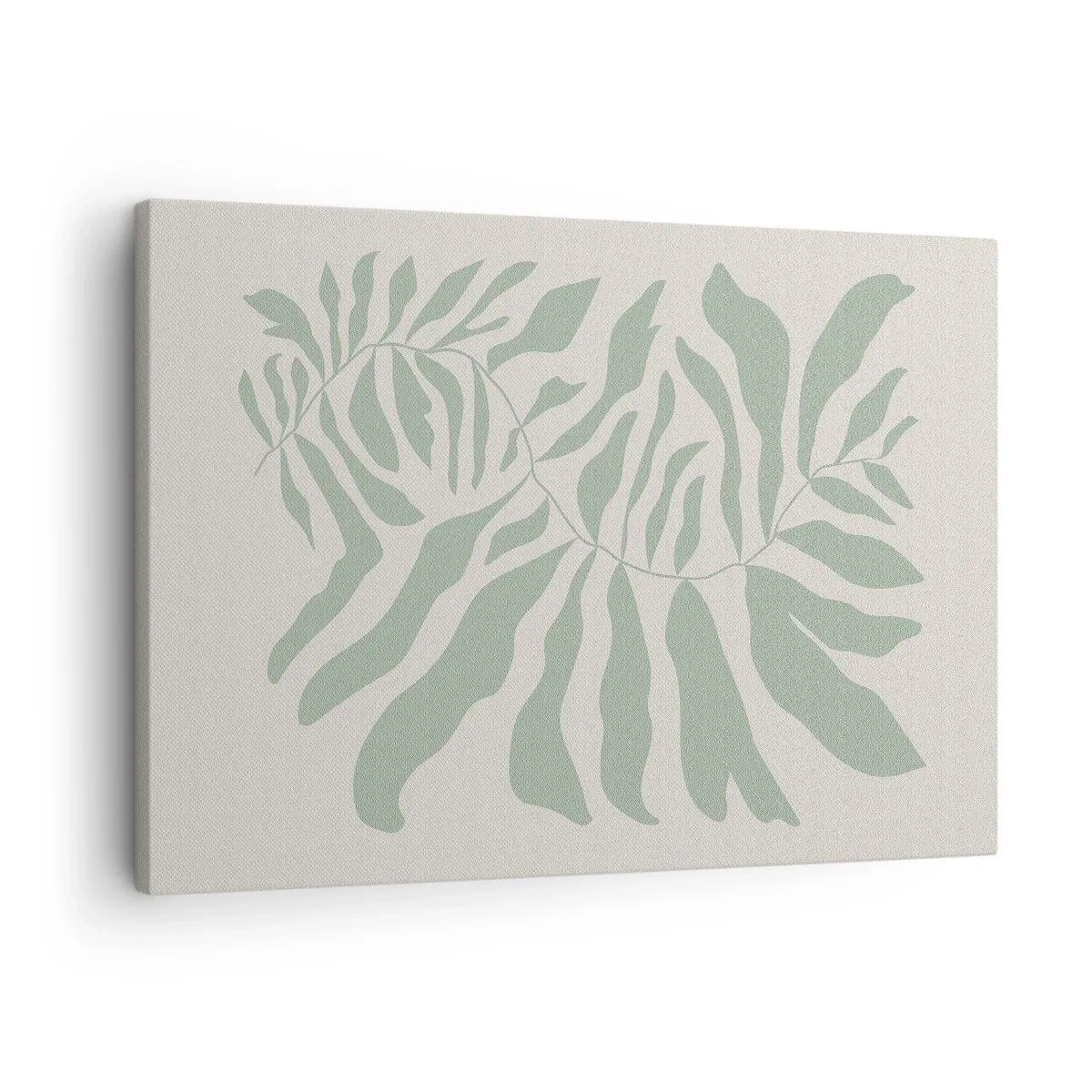 Vászonkép - Finom gallyminta smaragdzöld árnyalatú levelekkel - 70x50cm - Smaragdzöld ág - Modern fali dekoráció nappalihoz és hálószobához ARTTOR