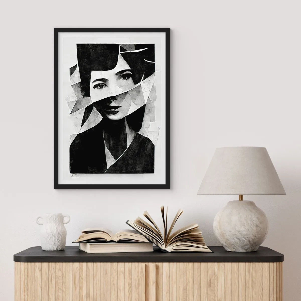 Poszter fehér keretben - Nő portréja absztrakt kompozícióban - 50x70cm - Amilyen igazából vagy... - Modern fali dekoráció nappalihoz és hálószobához ARTTOR