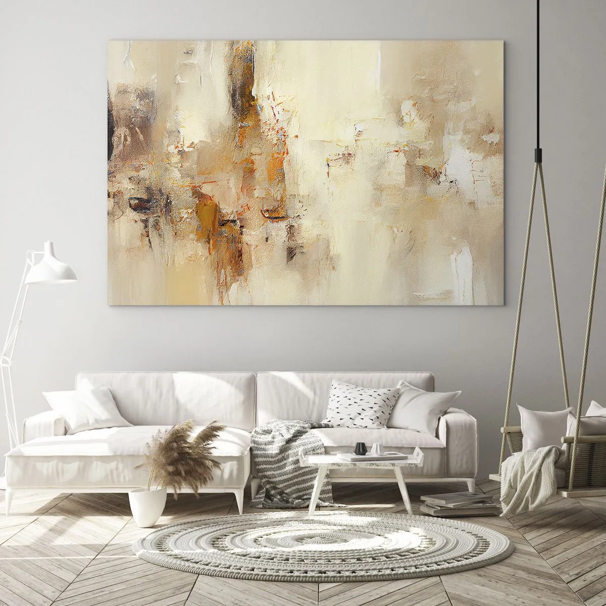 Üveg kép - Absztrakció borostyán, bézs és barna árnyalatokban - 70x50cm - A borostyán lelke - Modern fali dekoráció nappalihoz és hálószobához ARTTOR