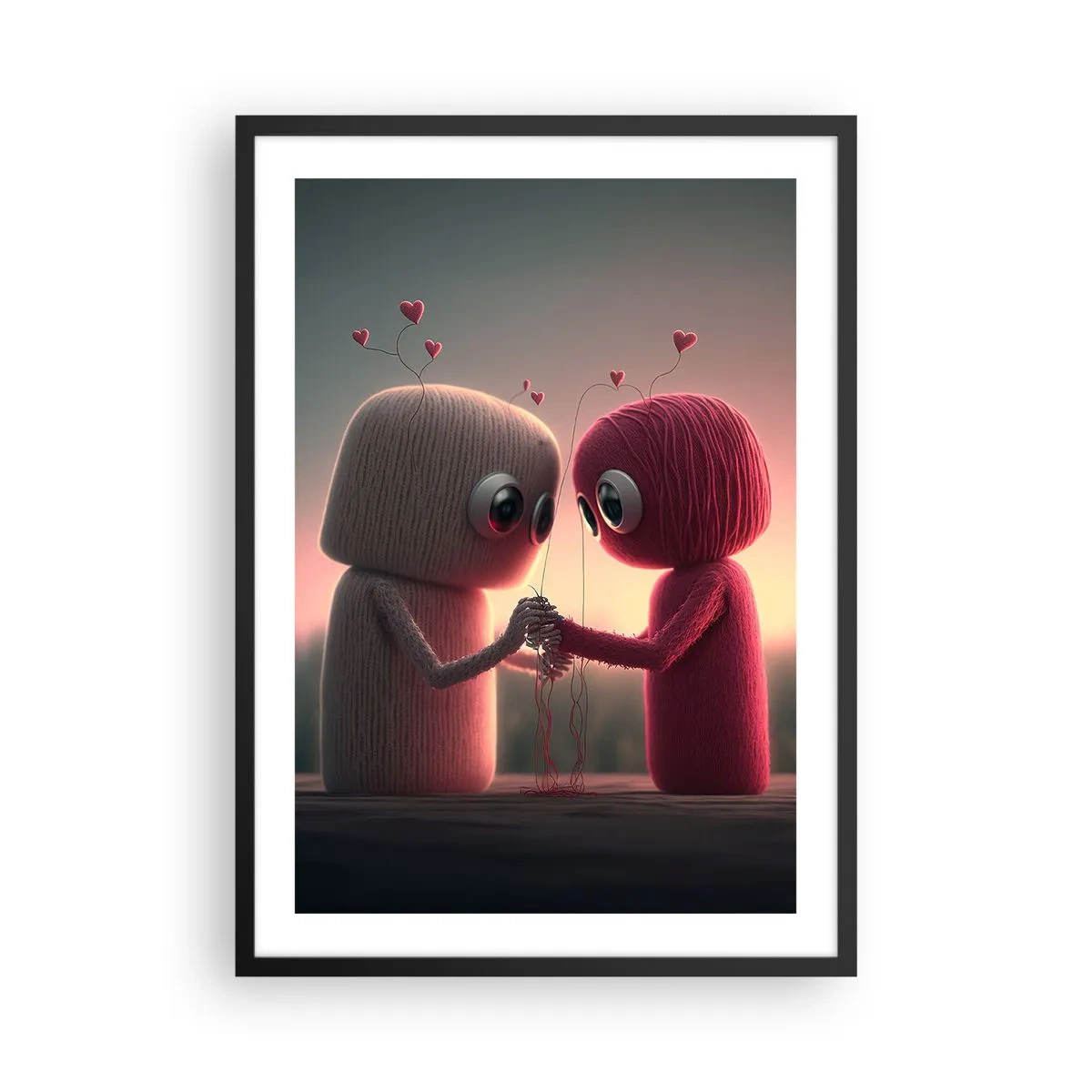 Poszter fehér keretben - Imádnivaló fonalfigurák kézen fogva - 50x70cm - Mindenki szerethet - Modern fali dekoráció nappalihoz és hálószobához ARTTOR