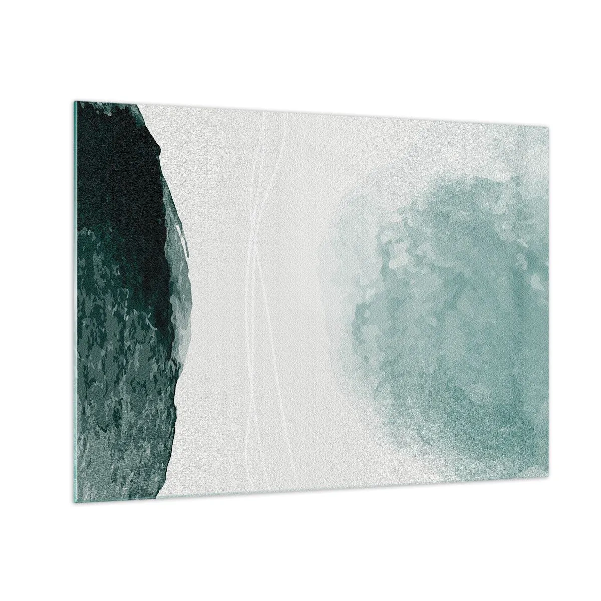 Üveg kép - Zöld absztrakt formák világos háttéren, ködre emlékeztetve - 70x50cm - Találkozás a köddel - Modern fali dekoráció nappalihoz és hálószobához ARTTOR