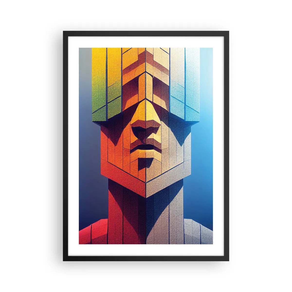 Poszter fehér keretben - Monumentális arc geometrikus stílusban - 50x70cm - Az elvek embere - Modern fali dekoráció nappalihoz és hálószobához ARTTOR