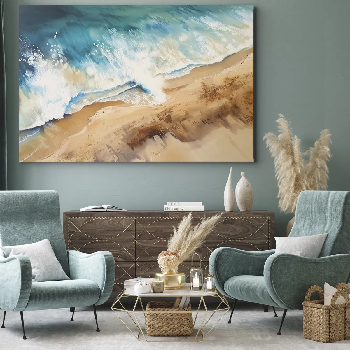 Vászonkép - Egy tengerhullám csapódik a homokos partnak - 70x50cm - Visszatérő hullám - Modern fali dekoráció nappalihoz és hálószobához ARTTOR