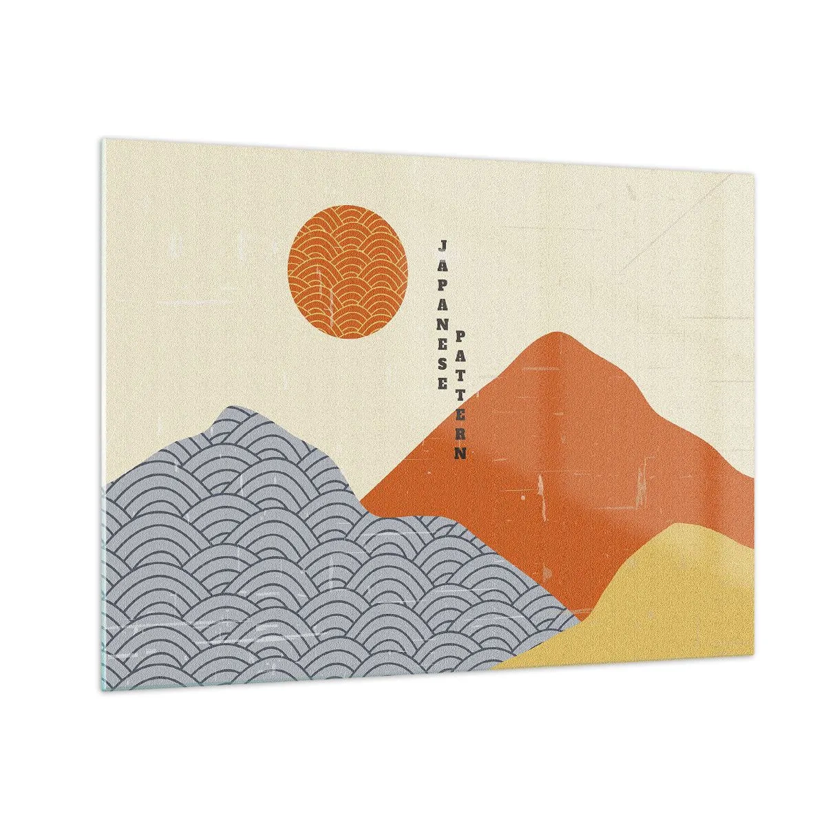 Üveg kép - Japán hegyi és napmintás grafika - 70x50cm - A japán szellemben - Modern fali dekoráció nappalihoz és hálószobához ARTTOR