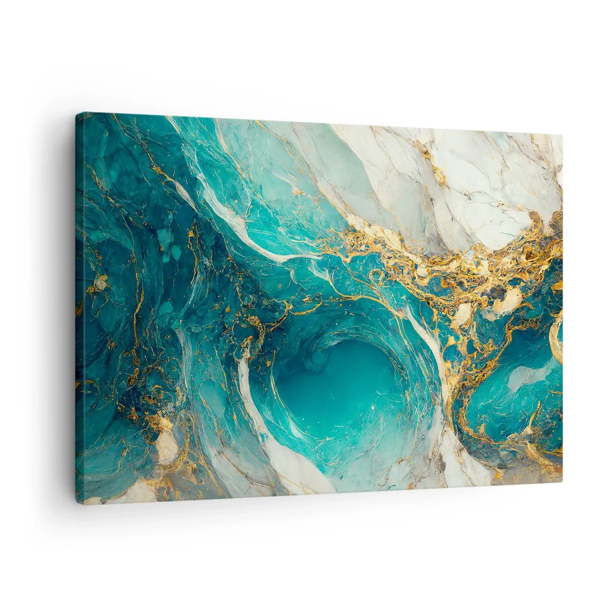 Vászonkép - Egy absztrakt kompozíció türkiz és arany árnyalatokban. - 70x50cm - Kompozíció aranyvénákkal - Modern fali dekoráció nappalihoz és hálószobához ARTTOR