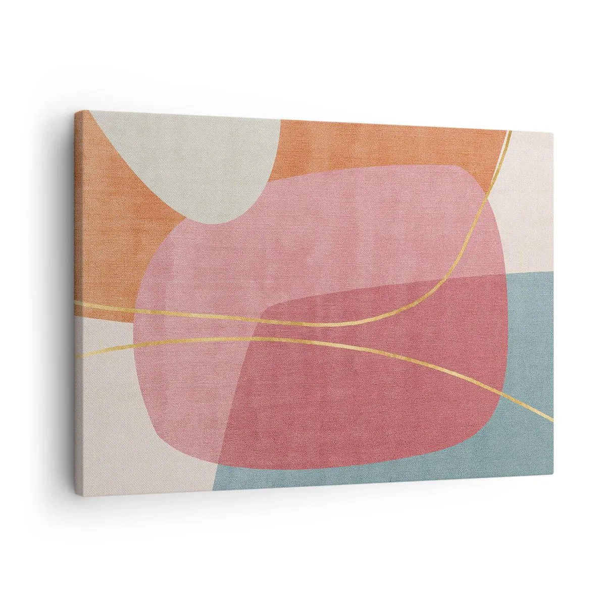 Vászonkép - Pasztellszínű absztrakt formák finom vonalakkal - 70x50cm - Pasztell kompozíció aranyszálakkal - Modern fali dekoráció nappalihoz és hálószobához ARTTOR