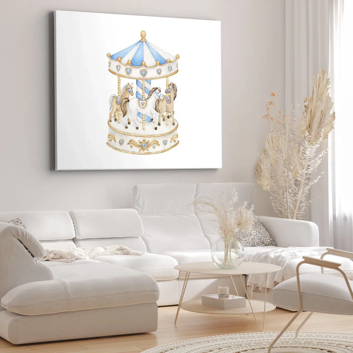 Vászonkép - Pasztellszínű körhinta fehér alapon - 70x50cm - Édes gyermekkor - Modern fali dekoráció nappalihoz és hálószobához ARTTOR