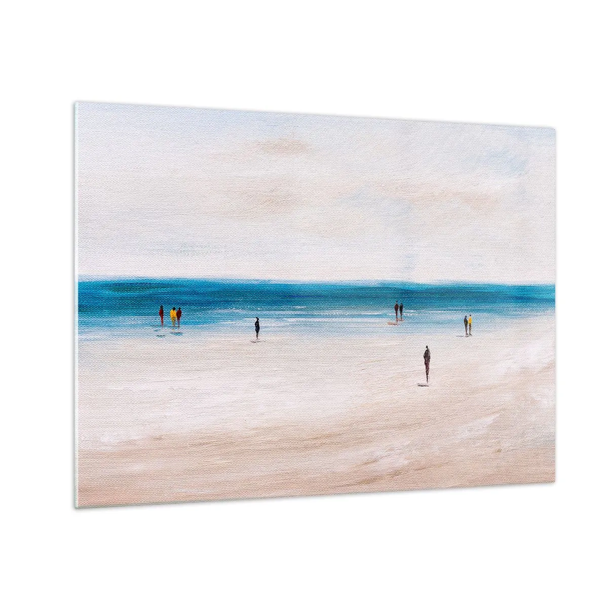 Üveg kép - Egy csendes strand, ahol az emberek sziluettjei sétálnak a tengerparton - 70x50cm - Természetes igény - Modern fali dekoráció nappalihoz és hálószobához ARTTOR