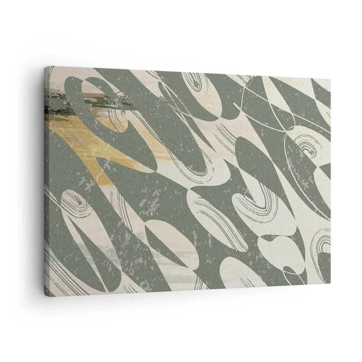 Vászonkép - Dinamikus formák zöld és arany árnyalatokban - 70x50cm - Ritmikus absztrakció - Modern fali dekoráció nappalihoz és hálószobához ARTTOR