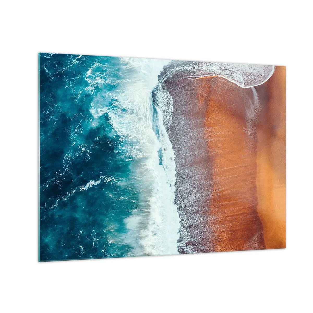 Üveg kép - Légifelvételek az óceán felszínéről és a tengerpartról - 70x50cm - Az óceán érintése - Modern fali dekoráció nappalihoz és hálószobához ARTTOR
