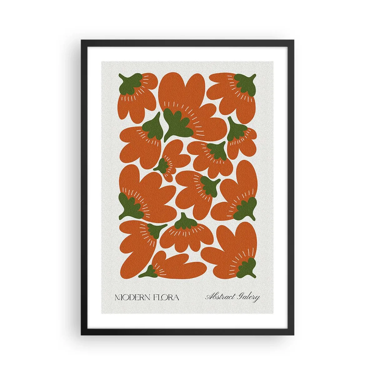 Poszter fehér keretben - Absztrakt narancssárga virágok világos háttéren - 50x70cm - A virágok életéről - Modern fali dekoráció nappalihoz és hálószobához ARTTOR