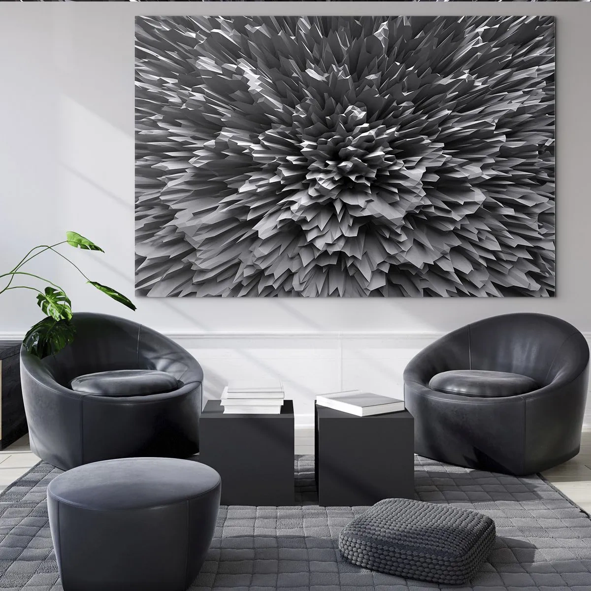 Üveg kép - Absztrakt fekete-fehér 3D-s szerkezet éles szélekkel - 70x50cm - Ennél élesebb már nem lehet. - Modern fali dekoráció nappalihoz és hálószobához ARTTOR