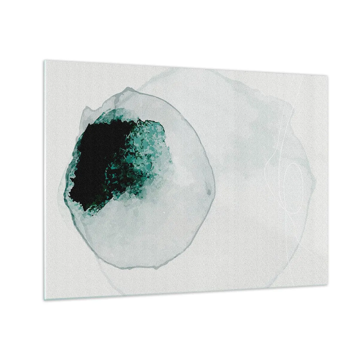 Üveg kép - Egy absztrakt forma, amely egy vízcseppre hasonlít zöld árnyalataiban. - 70x50cm - Egy vízcseppben - Modern fali dekoráció nappalihoz és hálószobához ARTTOR