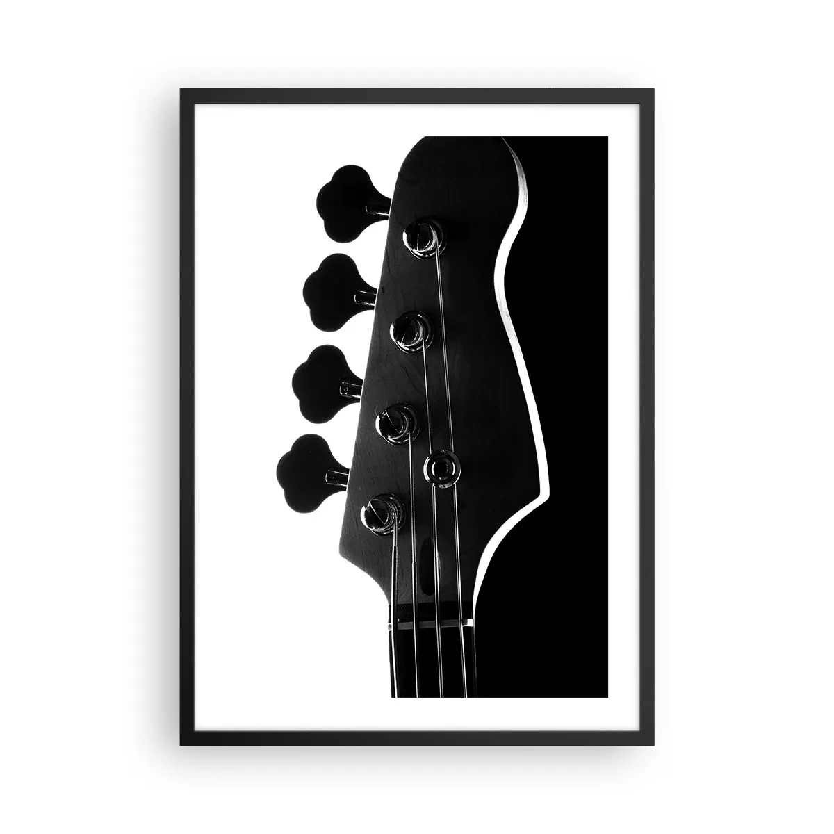 Poszter fehér keretben - Minimalista fekete-fehér zenei téma elektromos gitárral. - 50x70cm - Sziklacsend - Modern fali dekoráció nappalihoz és hálószobához ARTTOR