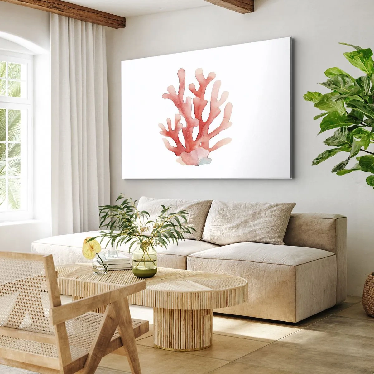 Vászonkép - Pasztell árnyalatú korallok finom illusztrációja - 70x50cm - A korall színe - Modern fali dekoráció nappalihoz és hálószobához ARTTOR