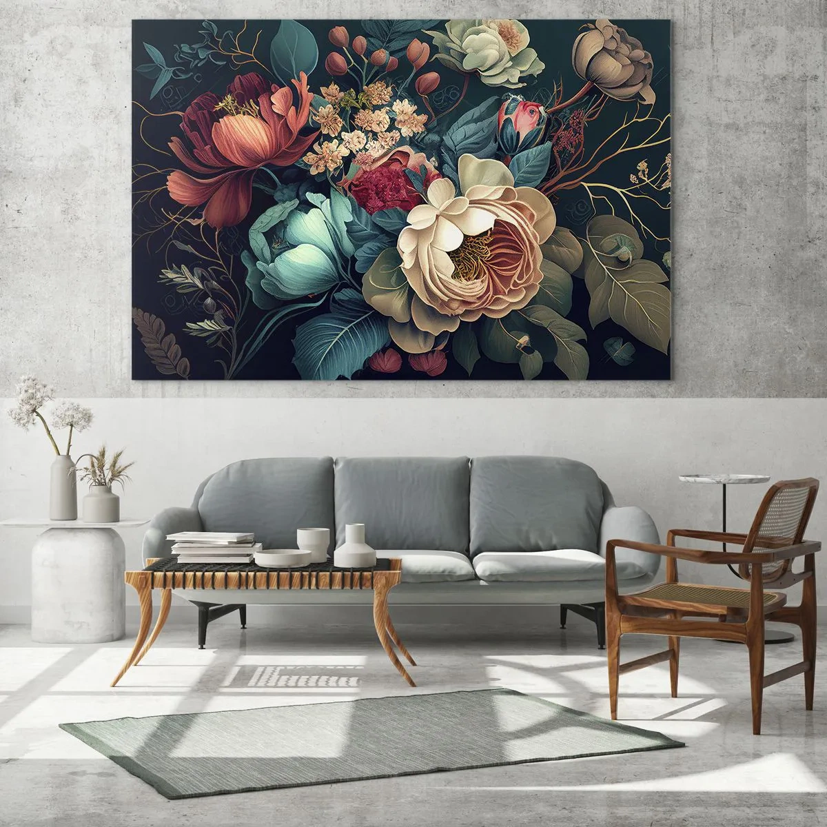 Üveg kép - Vintage virágcsokor sötét háttér előtt - 70x50cm - 19. századi báj - Modern fali dekoráció nappalihoz és hálószobához ARTTOR