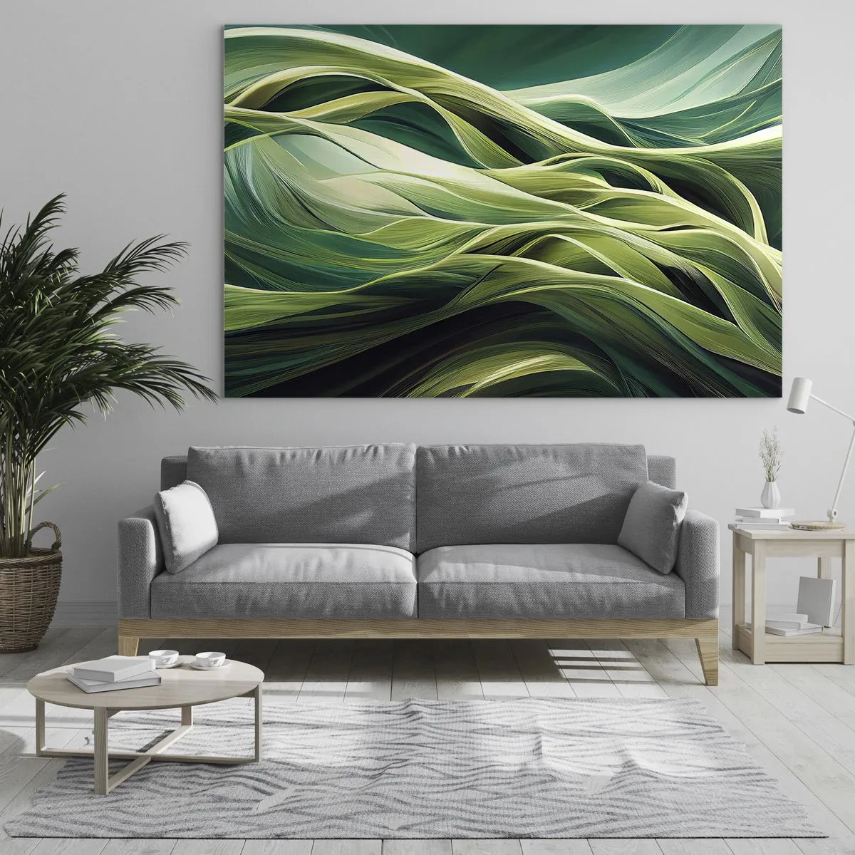 Üveg kép - Absztrakt zöld hullámok organikus formákkal - 70x50cm - Egy absztrakt zöldjáték - Modern fali dekoráció nappalihoz és hálószobához ARTTOR