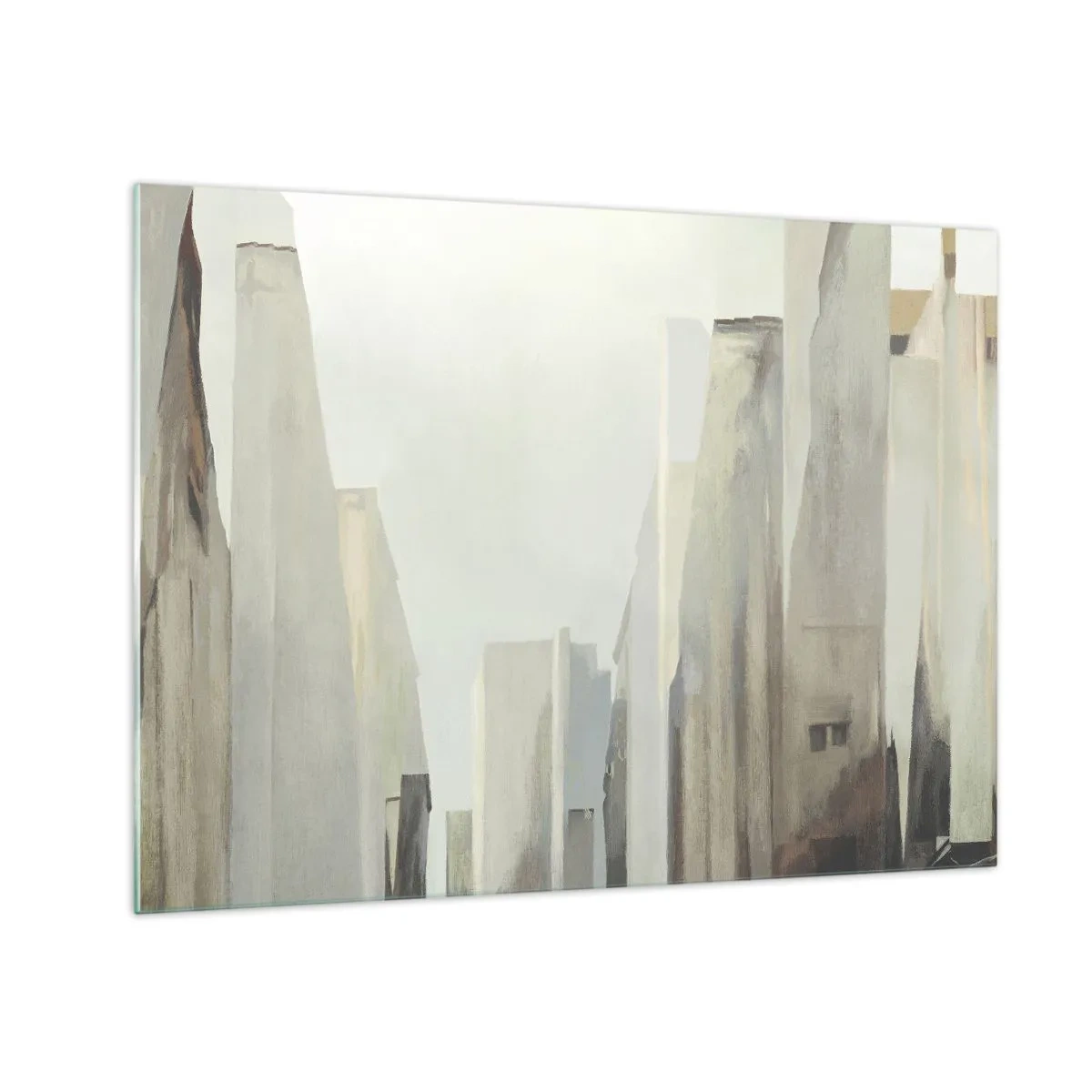Üveg kép - Városi épületek absztrakt víziója visszafogott színpalettán - 70x50cm - Álom a városról - Modern fali dekoráció nappalihoz és hálószobához ARTTOR