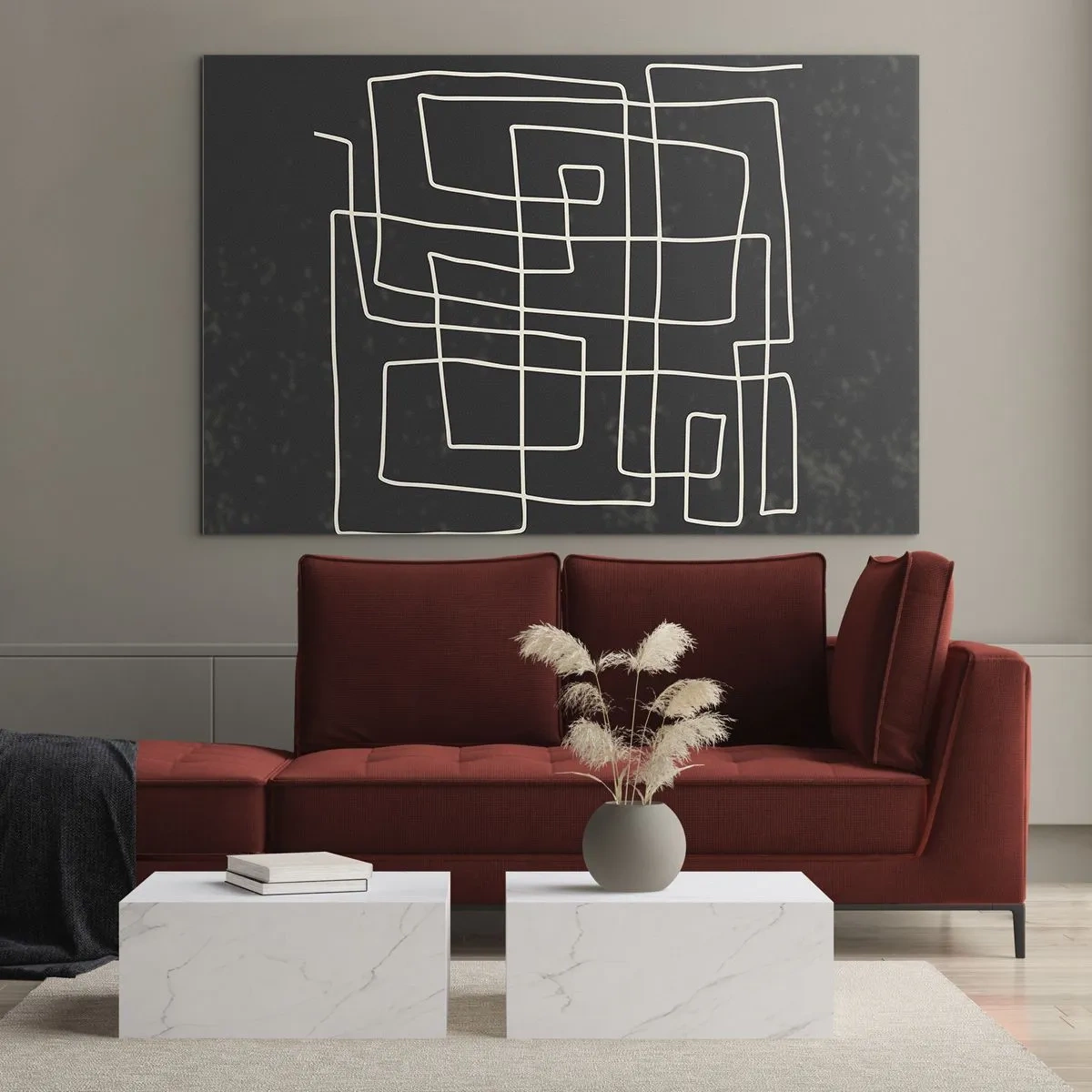 Üveg kép - Geometrikus absztrakció fehér vonalakkal fekete alapon - 70x50cm - Nem olyan egyszerű - Modern fali dekoráció nappalihoz és hálószobához ARTTOR