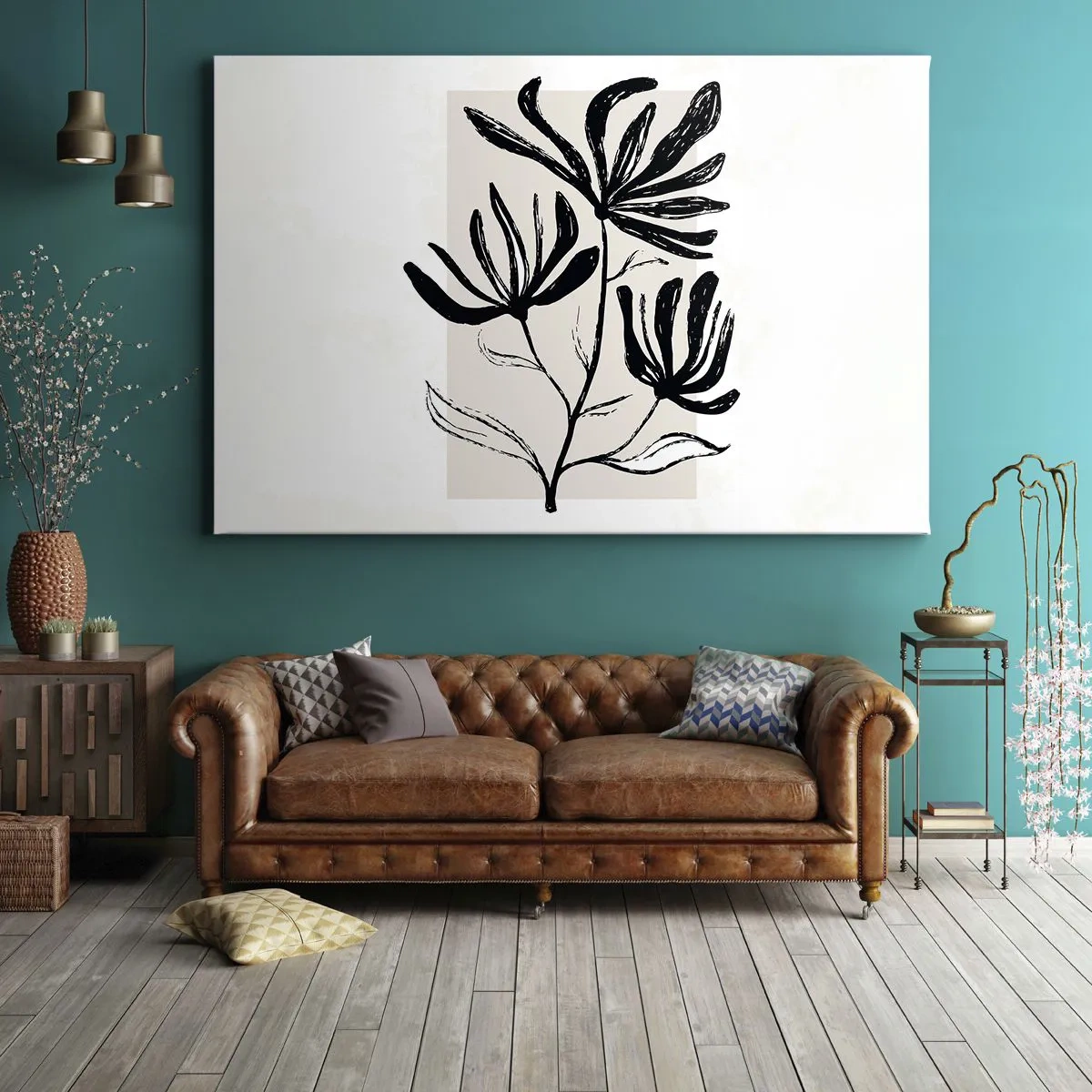 Vászonkép - Minimalista fekete-fehér virágmotívum - 70x50cm - Vázlat egy herbáriumhoz - Modern fali dekoráció nappalihoz és hálószobához ARTTOR