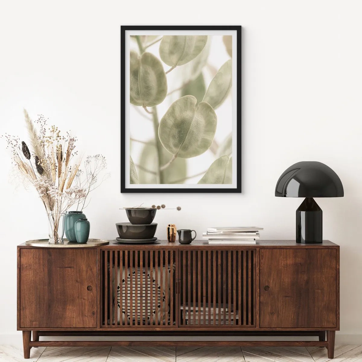Poszter fehér keretben - Zöld levelek közeli képe természetes fényben - 50x70cm - Kezdetben levelek voltak... - Modern fali dekoráció nappalihoz és hálószobához ARTTOR