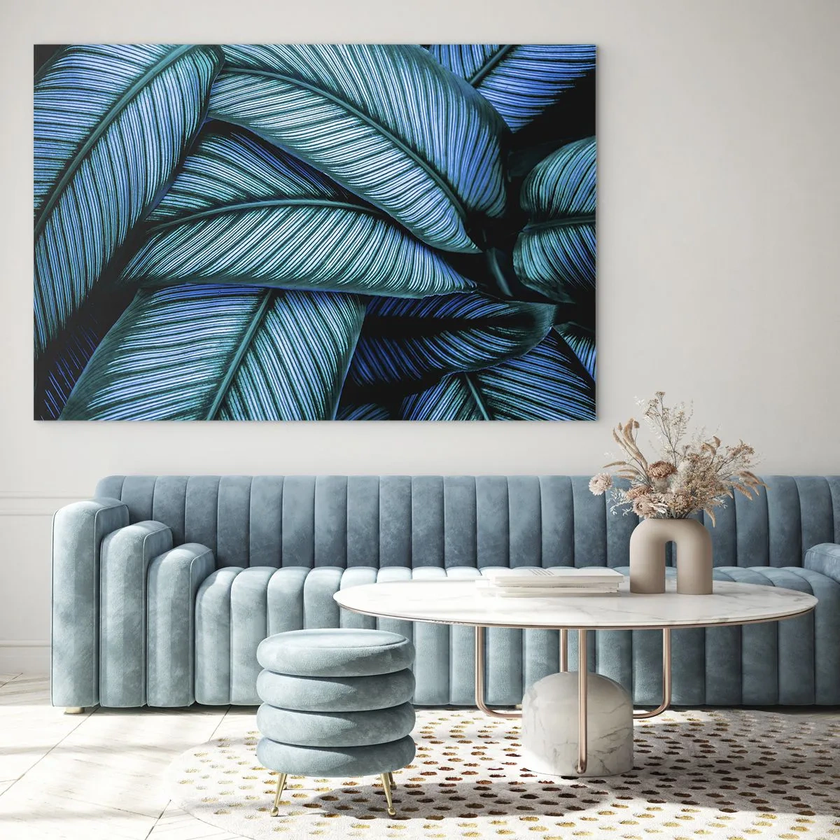 Üveg kép - Intenzív textúrájú türkiz levelek közeli képe. - 70x50cm - Életvonalak - Modern fali dekoráció nappalihoz és hálószobához ARTTOR