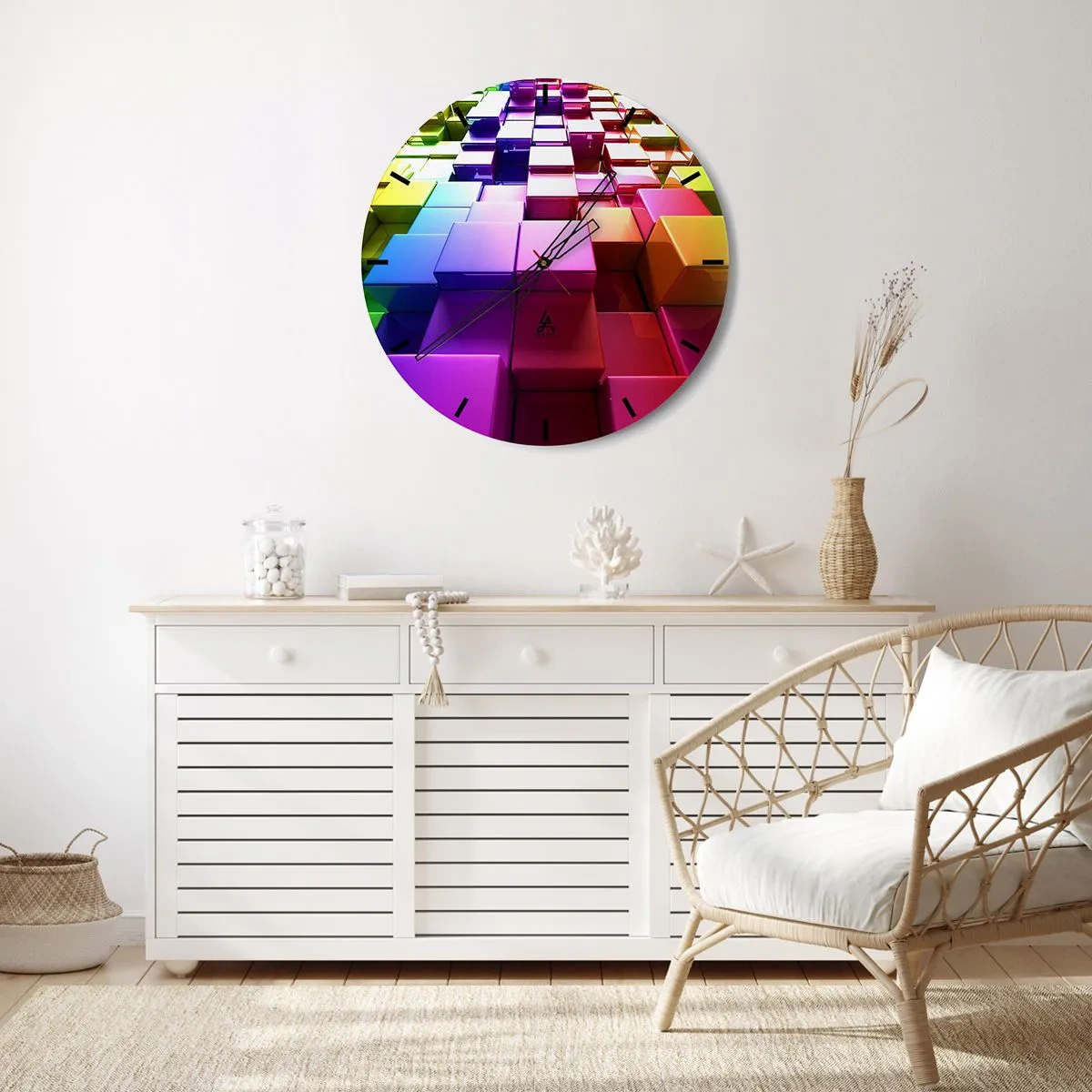 Falióra, Óra - Színes kockák geometrikus kompozícióban - 30x30cm - Op-art együtt egy csapatban - Modern fali dekoráció nappalihoz, konyhához és hálószobához ARTTOR