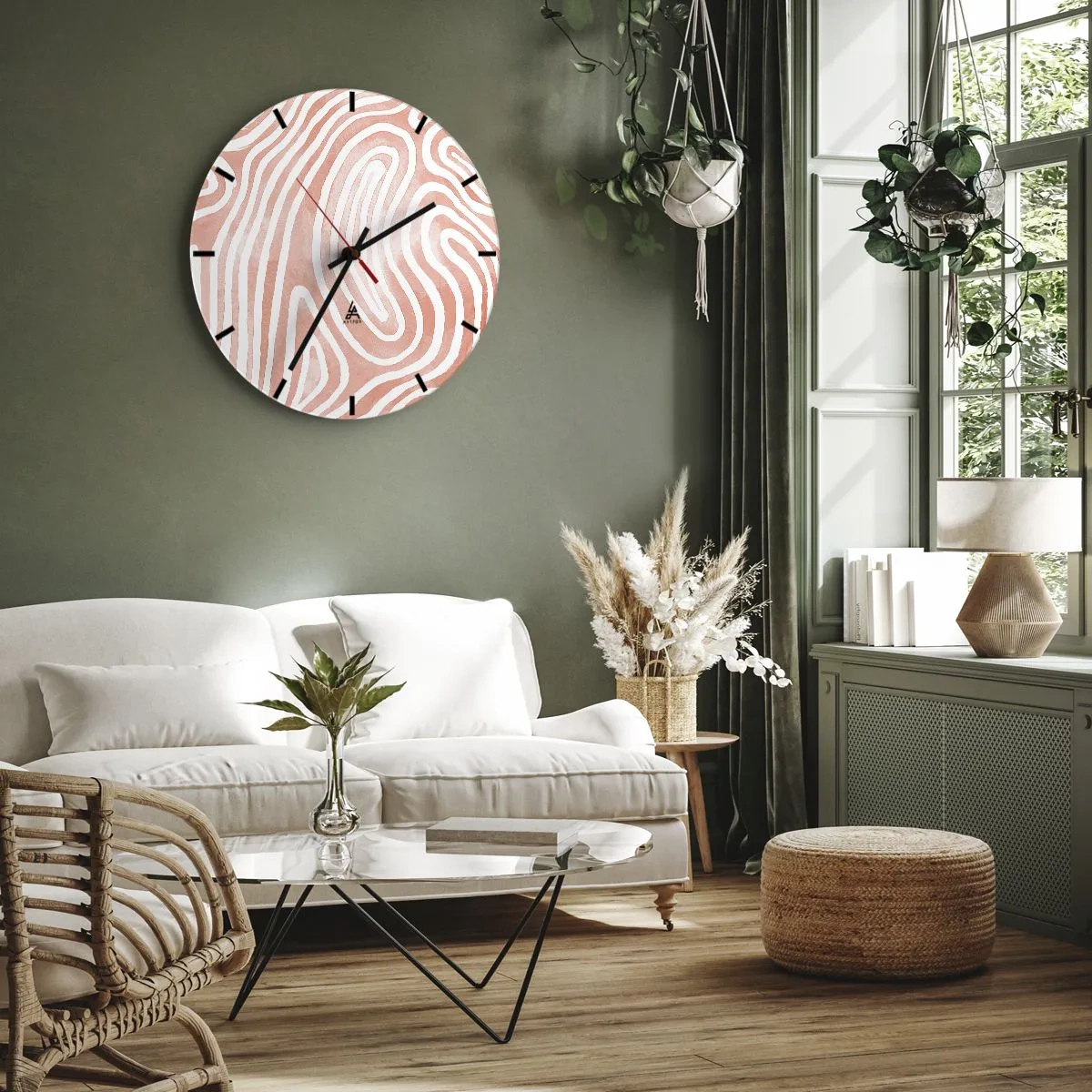 Falióra, Óra - Rózsaszín ujjlenyomatokra emlékeztető absztrakt minta - 30x30cm - Egy korall labirintusban - Modern fali dekoráció nappalihoz, konyhához és hálószobához ARTTOR