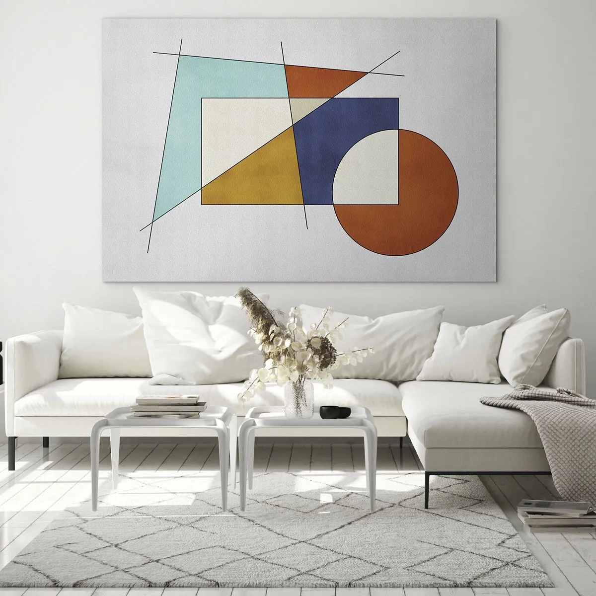 Üveg kép - Színes geometriai formák világos háttéren modern stílusban - 70x50cm - Absztrakció: modernista szórakozás - Modern fali dekoráció nappalihoz és hálószobához ARTTOR