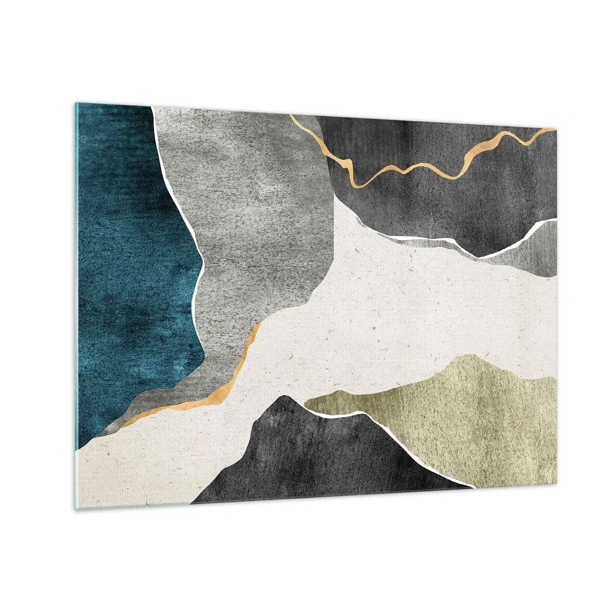 Üveg kép - Absztrakt mozaik organikus formákkal és arany vonallal - 70x50cm - Mozaik kompozíció aranyszállal - Modern fali dekoráció nappalihoz és hálószobához ARTTOR