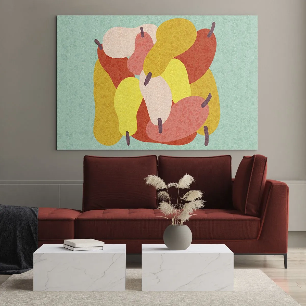Üveg kép - Színes körték grafikus stílusban türkiz alapon - 70x50cm - Ízlelgetni a nyári napot - Modern fali dekoráció nappalihoz és hálószobához ARTTOR