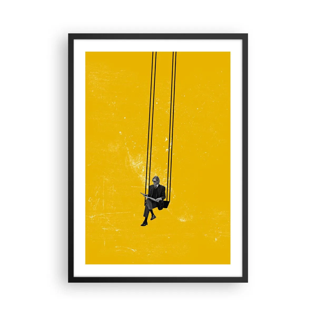 Poszter fehér keretben - Minimalista grafika egy hintán ülő karakterrel - 50x70cm - Egy nap, mint a többi - Modern fali dekoráció nappalihoz és hálószobához ARTTOR