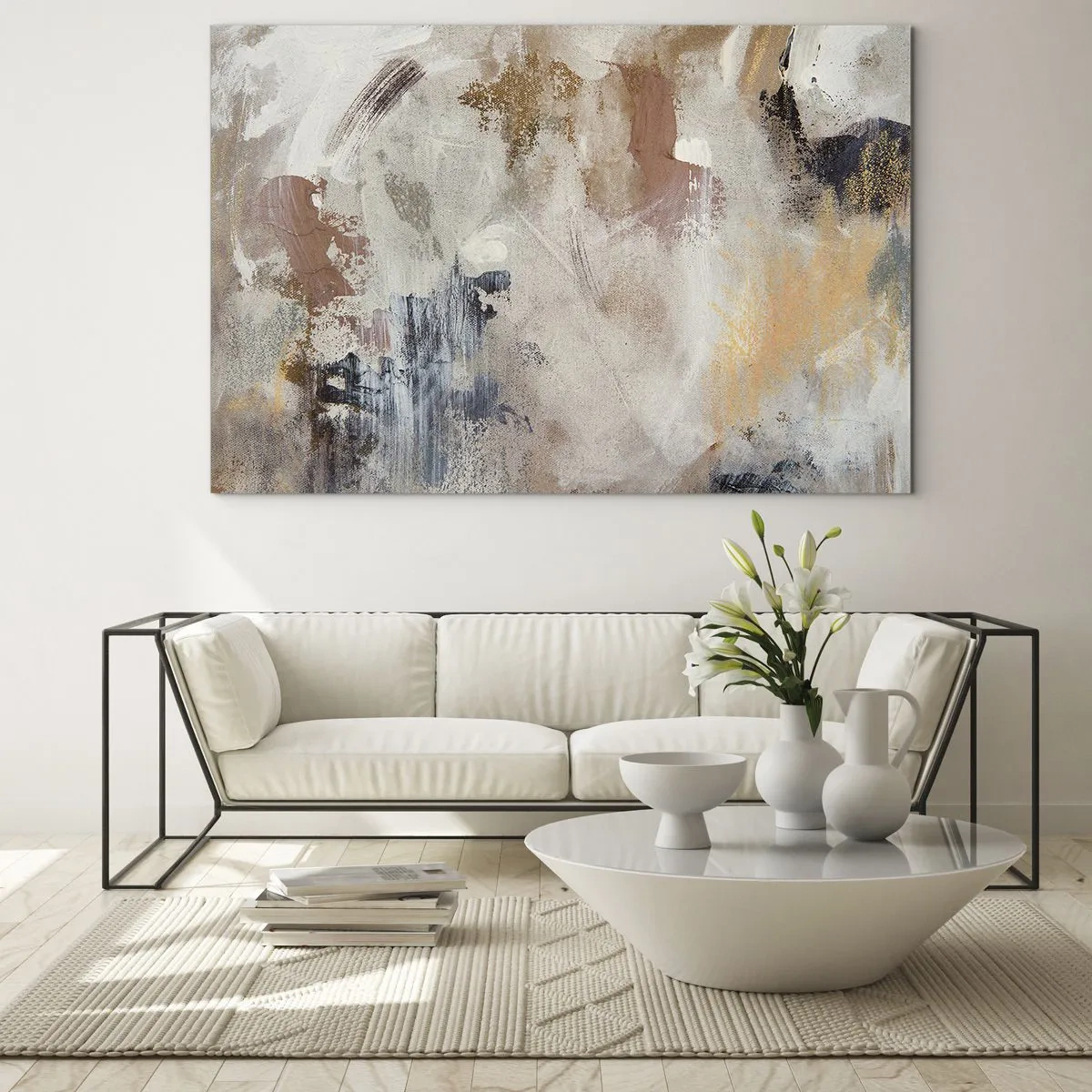 Üveg kép - Bézs és barna absztrakt kompozíció homályos stílusban - 70x50cm - Ködös absztrakció - Modern fali dekoráció nappalihoz és hálószobához ARTTOR