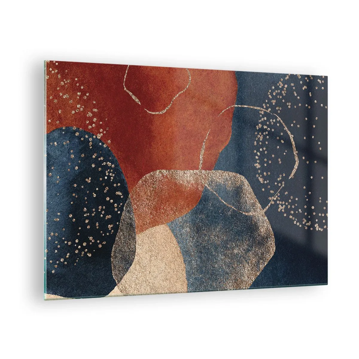 Üveg kép - Absztrakt formák sötétkék és réz árnyalatokban - 70x50cm - A lét könnyedsége - Modern fali dekoráció nappalihoz és hálószobához ARTTOR