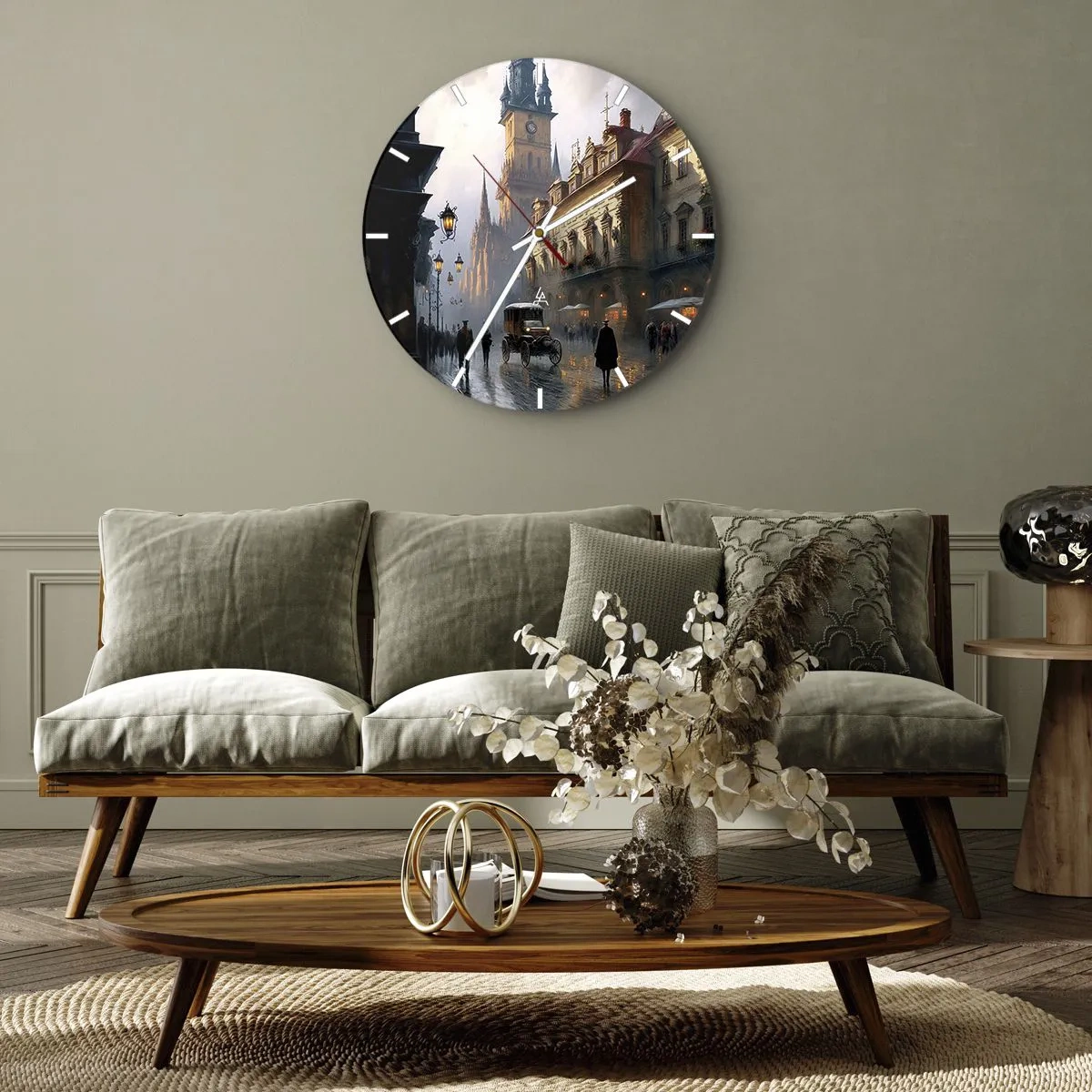 Falióra, Óra - Esti séta a történelmi városközpontban - 30x30cm - Egy prágai este varázsa - Modern fali dekoráció nappalihoz, konyhához és hálószobához ARTTOR