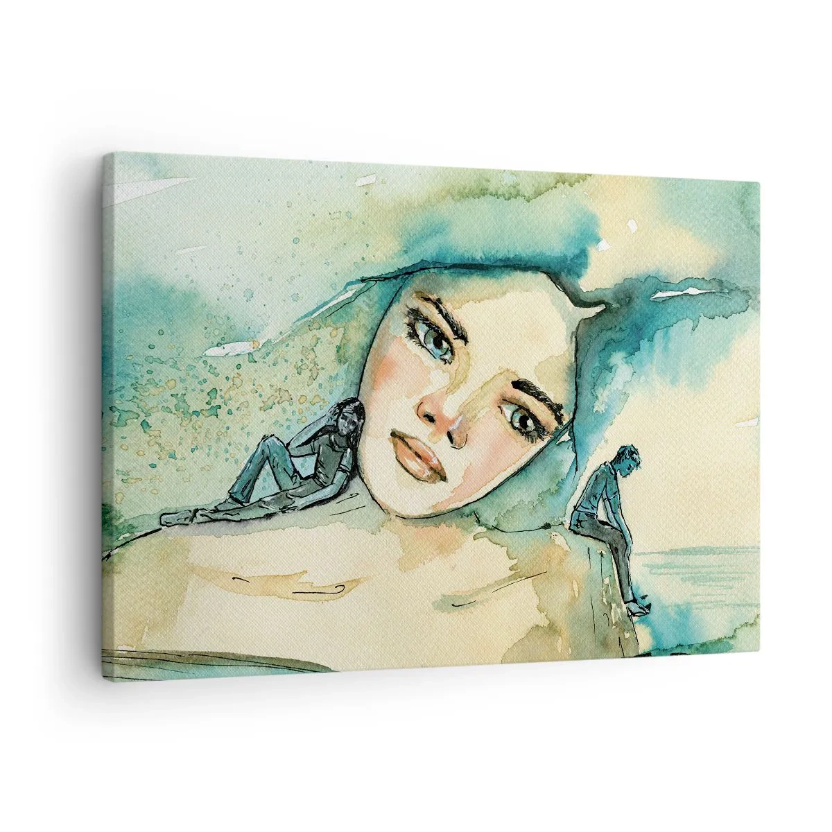 Vászonkép - Női arc akvarellje fényvisszaverő motívummal - 70x50cm - Am I blue? - Modern fali dekoráció nappalihoz és hálószobához ARTTOR