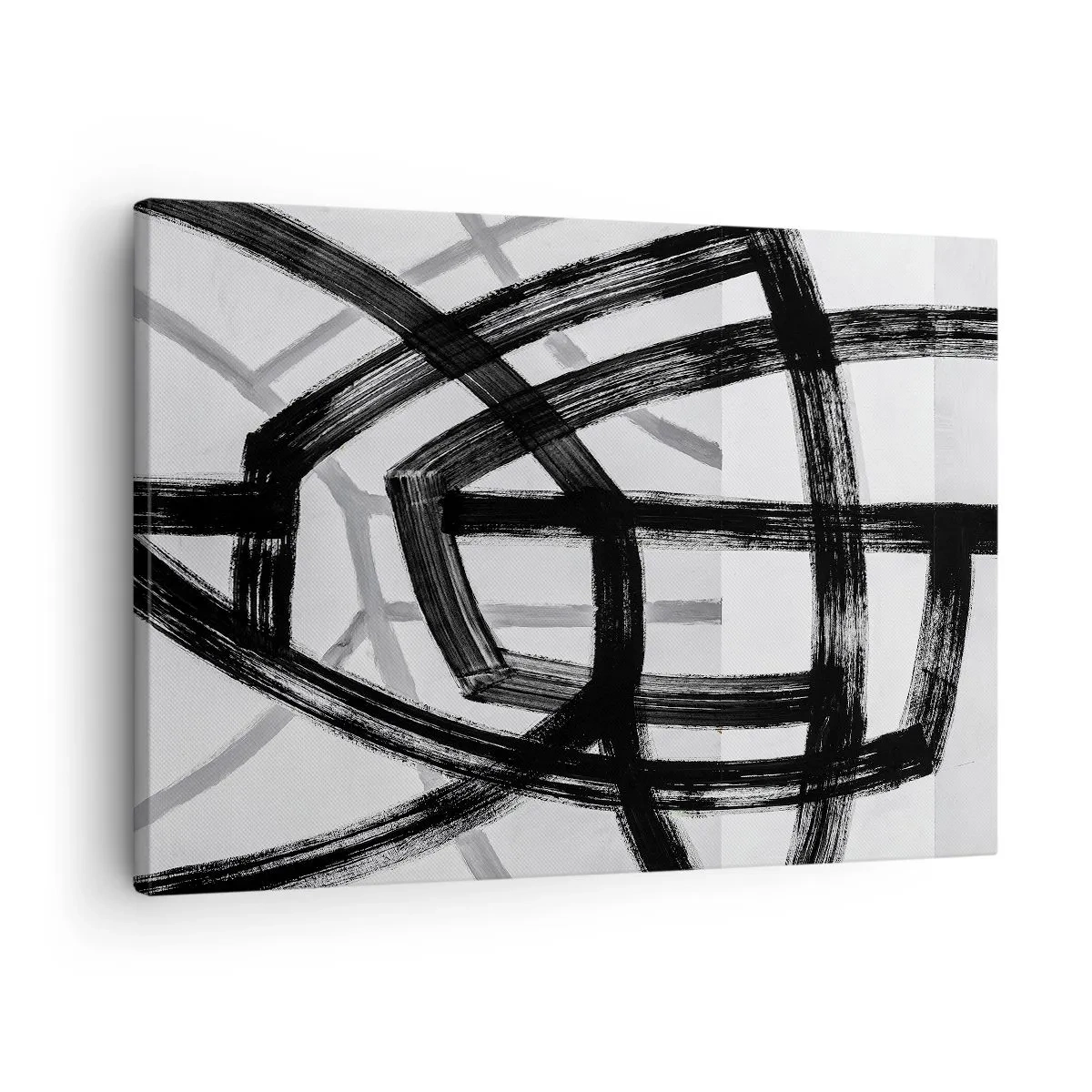 Vászonkép - Fekete-fehér absztrakt vonalak metszik egymást világos háttér előtt - 70x50cm - Mélység építése - Modern fali dekoráció nappalihoz és hálószobához ARTTOR